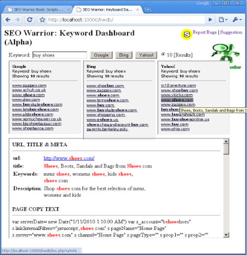 SEO Warrior Keyword Dashboard Details Screen